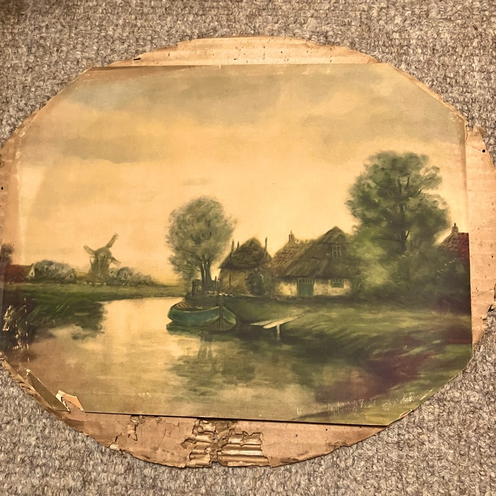 Old oval picture. No markings. It was in an oval frame with bubble glass